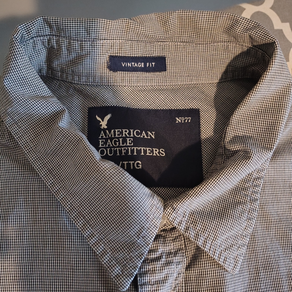 American Eagle Outfitters Black and White Checkered Casual Shirt